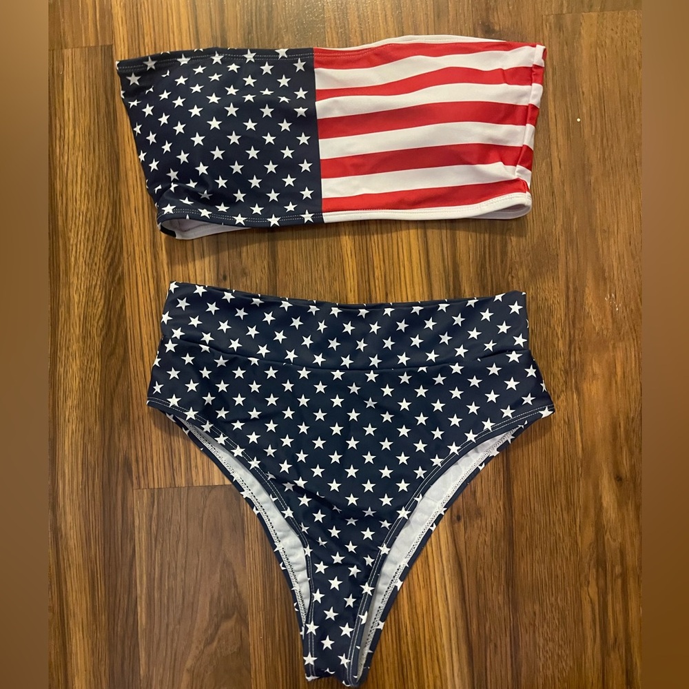 American Flag Strapless Highrise Cheeky Bikini